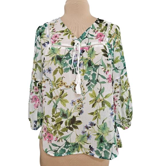 Chenault Tassel Top Womens Small Floral Bloomcore Spring Boho Hippie Vibrant - Picture 1 of 13